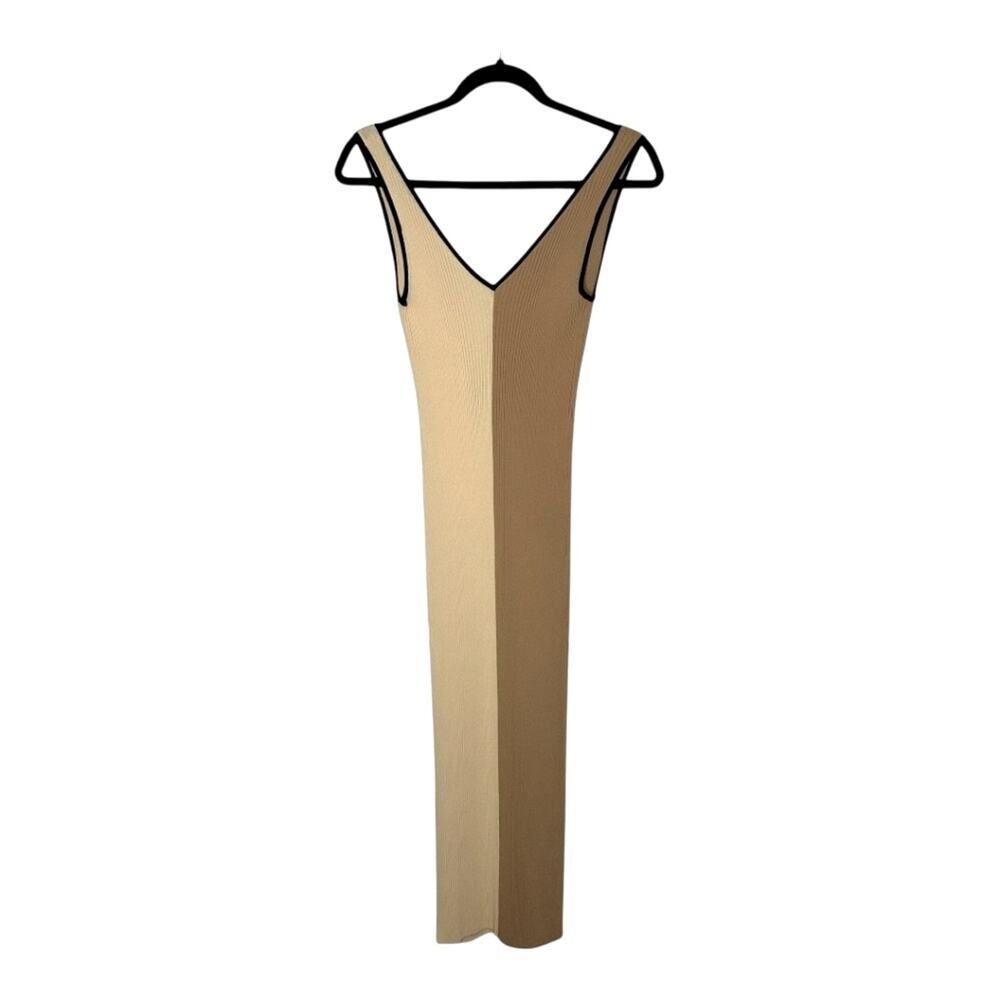 Staud Knit Ribbed Dana Dress in Fennel Multi Brown Beige Small